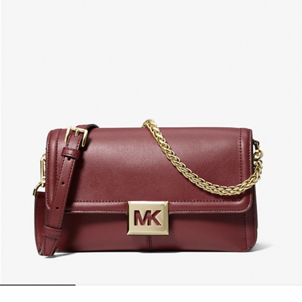 Michael Kors Burgundy Crossbody Bag With Gold Accents
